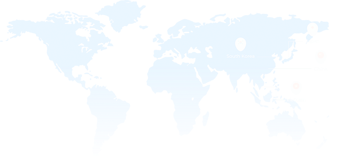 World map - South Korea, Japan, China, Vietnam